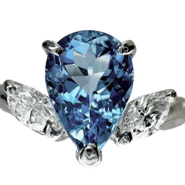 12号 サンタマリアカラーアクアマリン 1.25ct ダイヤモンド 0.32ct リング・指輪 Pt900プラチナ 5.6g レディース 【中古】【真子質店】【NN】 【IxDMo】