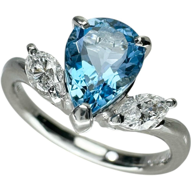 12号 サンタマリアカラーアクアマリン 1.25ct ダイヤモンド 0.32ct リング・指輪 Pt900プラチナ 5.6g レディース 【中古】【真子質店】【NN】 【IxDMo】