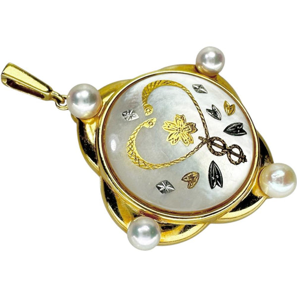 【MIKIMOTO/ミキモト】 ピクウェ/象嵌 シェル 真珠3.5-4.0ｍｍ ペンダントトップ シェル/K18ゴールド 18金 6.3g レディース 【中古】【真子質店】【GD】 【SSx】