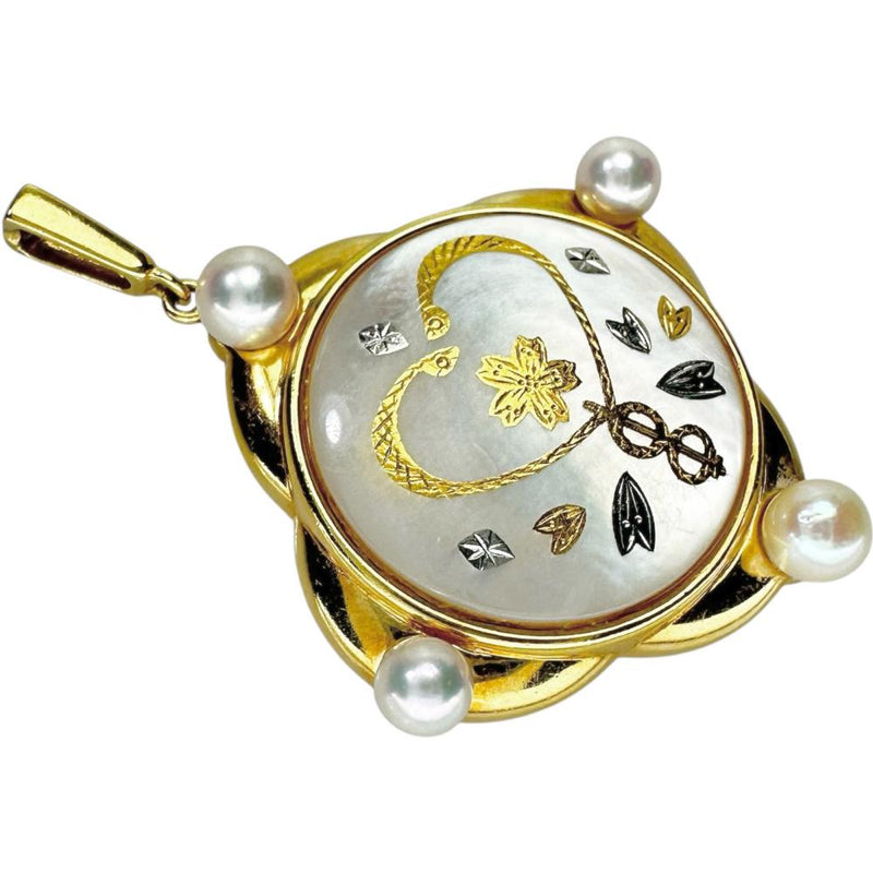 【MIKIMOTO/ミキモト】 ピクウェ/象嵌 シェル 真珠3.5-4.0ｍｍ ペンダントトップ シェル/K18ゴールド 18金 6.3g レディース 【中古】【真子質店】【GD】 【SSx】