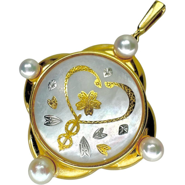 【MIKIMOTO/ミキモト】 ピクウェ/象嵌 シェル 真珠3.5-4.0ｍｍ ペンダントトップ シェル/K18ゴールド 18金 6.3g レディース 【中古】【真子質店】【GD】 【SSx】