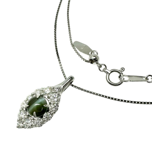 アレキサンドライトキャッツアイ 0.88ct ダイヤモンド 計0.59ct ネックレス K18WGホワイトゴールド 18金 3.6g 45cm レディース 【中古】【真子質店】【NN】 【MiSI】