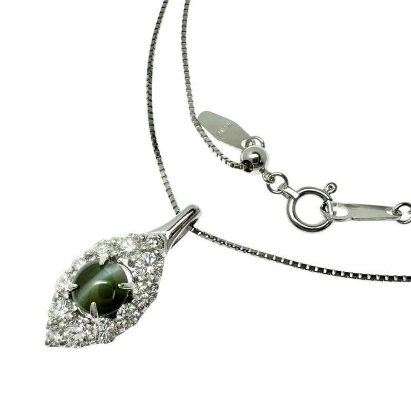 アレキサンドライトキャッツアイ 0.88ct ダイヤモンド 計0.59ct ネックレス K18WGホワイトゴールド 18金 3.6g 45cm レディース 【中古】【真子質店】【NN】 【MiSI】