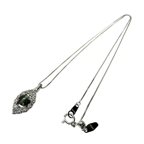アレキサンドライトキャッツアイ 0.88ct ダイヤモンド 計0.59ct ネックレス K18WGホワイトゴールド 18金 3.6g 45cm レディース 【中古】【真子質店】【NN】 【MiSI】
