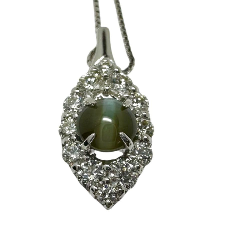 アレキサンドライトキャッツアイ 0.88ct ダイヤモンド 計0.59ct ネックレス K18WGホワイトゴールド 18金 3.6g 45cm レディース 【中古】【真子質店】【NN】 【MiSI】