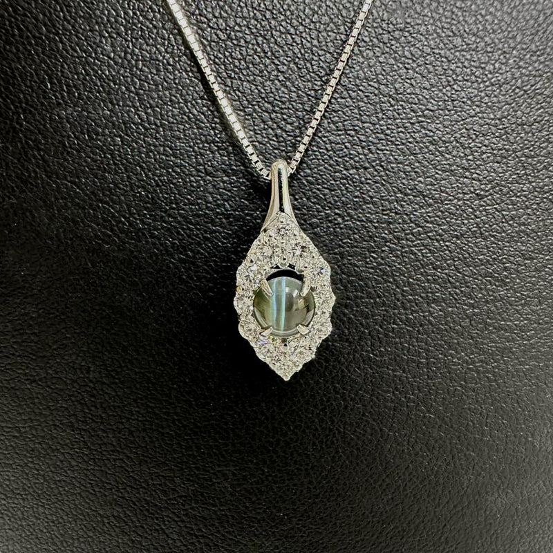 アレキサンドライトキャッツアイ 0.88ct ダイヤモンド 計0.59ct ネックレス K18WGホワイトゴールド 18金 3.6g 45cm レディース 【中古】【真子質店】【NN】 【MiSI】