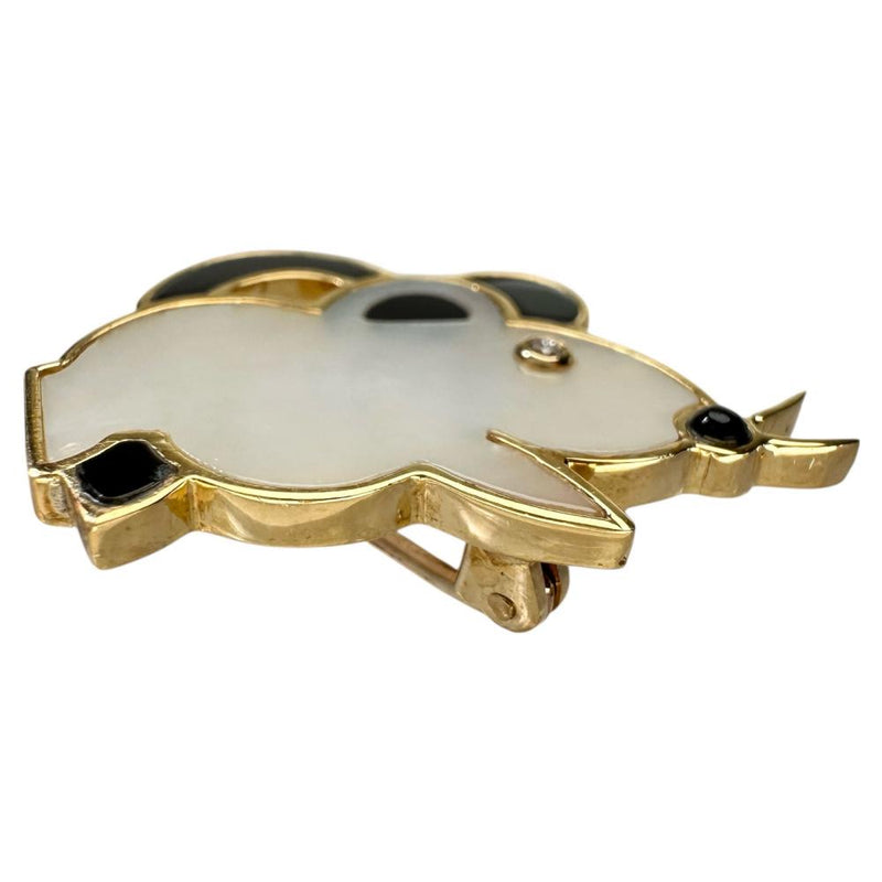 ネズミモチーフ ペンブローチ兼用 シェル オニキス ダイヤモンド 0.01ct ペンダントトップ K18ゴールド 18金 3.9g レディース 【中古】【真子質店】【NN】 【DMoI】