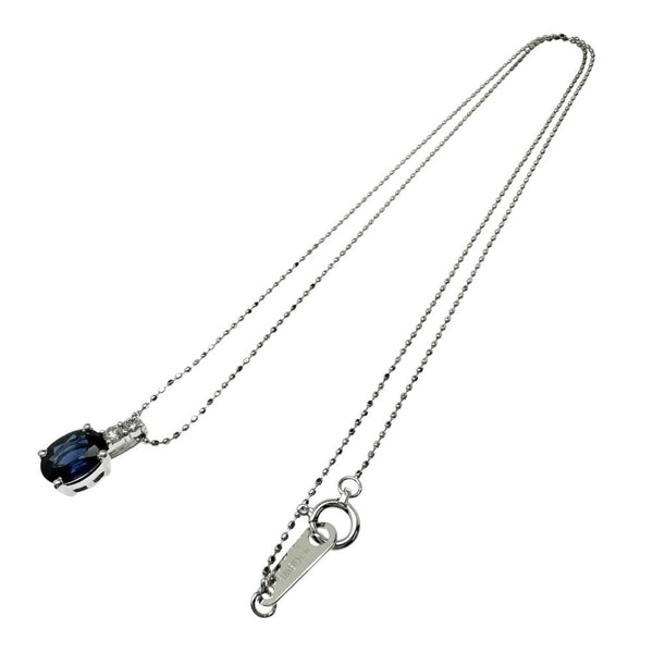 サファイア 1.02ct ダイヤモンド 計0.06ct ネックレス K18WGホワイトゴールド 18金 2.1g 40cm レディース 【中古】【真子質店】【NN】 【DYT】