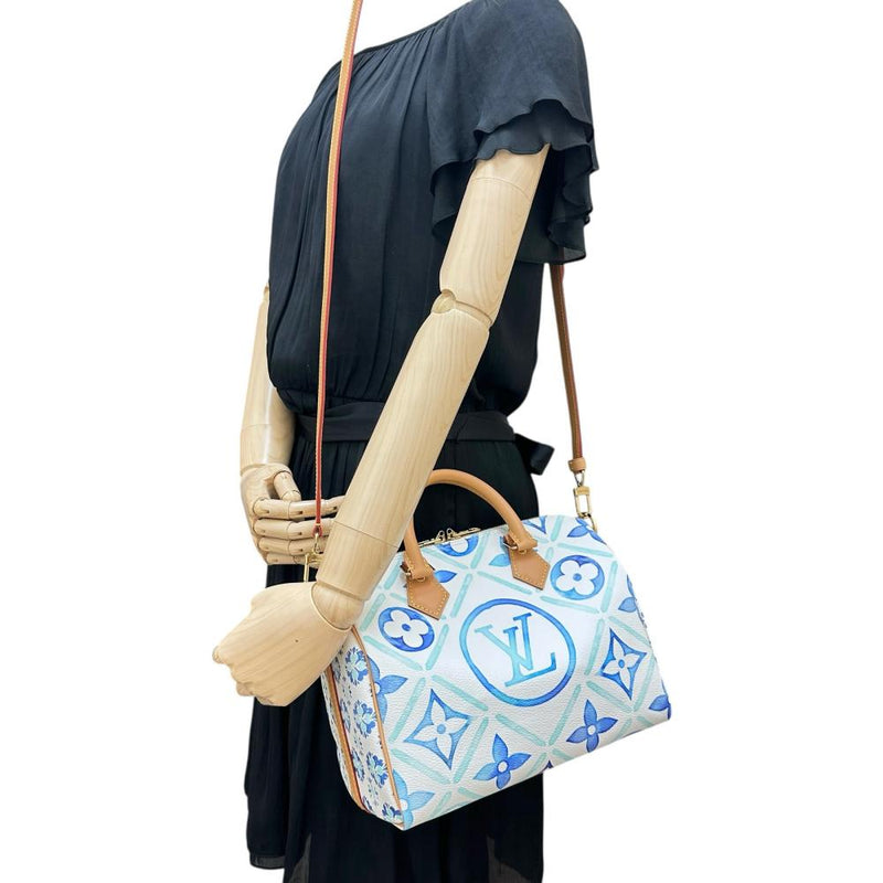 【LOUIS VUITTON/ルイ・ヴィトン】 スピーディ バンドリエール25 M11264 モノグラムタイル 2WAYショルダーバッグ ハンドバッグ レザー ラグーン(ホワイト＆ブルー)/ゴールド金具 レディース【中古】【真子質店】【BL】 【TYMiD】