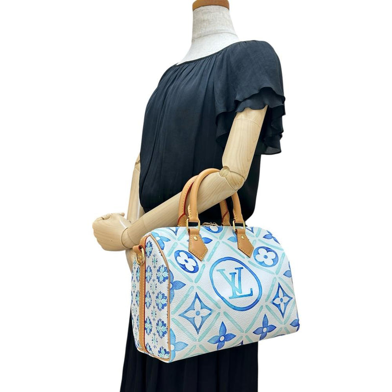 【LOUIS VUITTON/ルイ・ヴィトン】 スピーディ バンドリエール25 M11264 モノグラムタイル 2WAYショルダーバッグ ハンドバッグ レザー ラグーン(ホワイト＆ブルー)/ゴールド金具 レディース【中古】【真子質店】【BL】 【TYMiD】