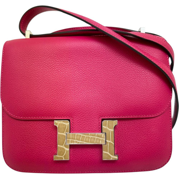 【HERMES/エルメス】 コンスタンス3 ミニ 18 ショルダーバッグ レザー/アリゲーター フューシャ系（ピンク）/エバーカラー レディース【中古】【真子質店】【BL】 【IMoxxx】