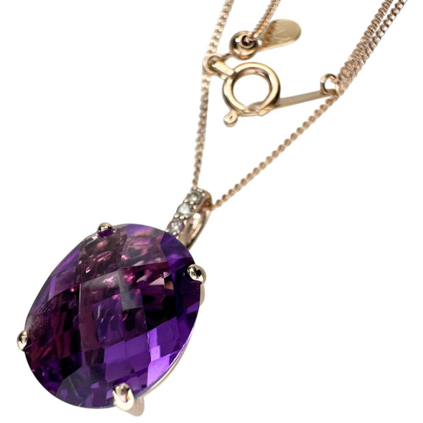 アメジスト（内部透明玉入り） 3.55ct ダイヤモンド 0.02ct ネックレス K18PGピンクゴールド 18金 3.7g 45cm レディース 【中古】【真子質店】【NN】 【DTS】