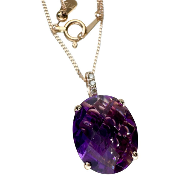 アメジスト（内部透明玉入り） 3.55ct ダイヤモンド 0.02ct ネックレス K18PGピンクゴールド 18金 3.7g 45cm レディース 【中古】【真子質店】【NN】 【DTS】