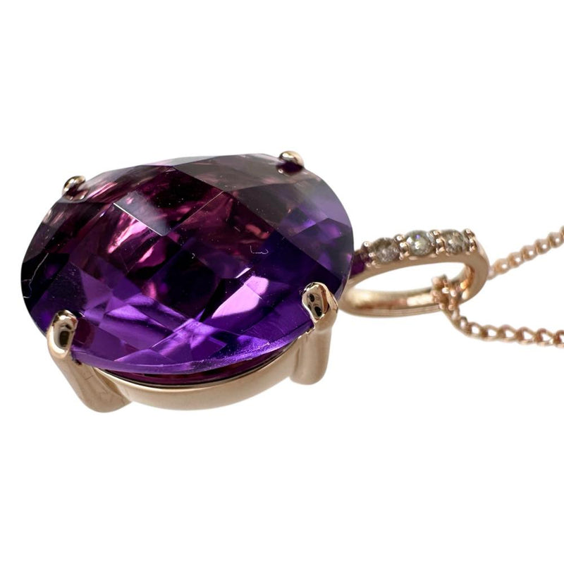 アメジスト（内部透明玉入り） 3.55ct ダイヤモンド 0.02ct ネックレス K18PGピンクゴールド 18金 3.7g 45cm レディース 【中古】【真子質店】【NN】 【DTS】