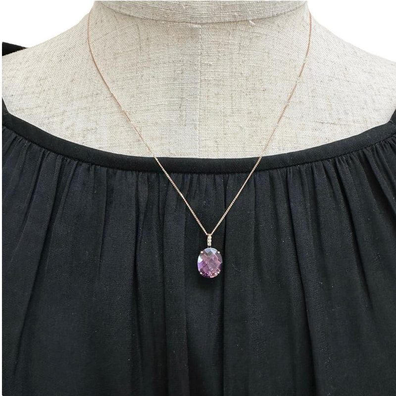 アメジスト（内部透明玉入り） 3.55ct ダイヤモンド 0.02ct ネックレス K18PGピンクゴールド 18金 3.7g 45cm レディース 【中古】【真子質店】【NN】 【DTS】