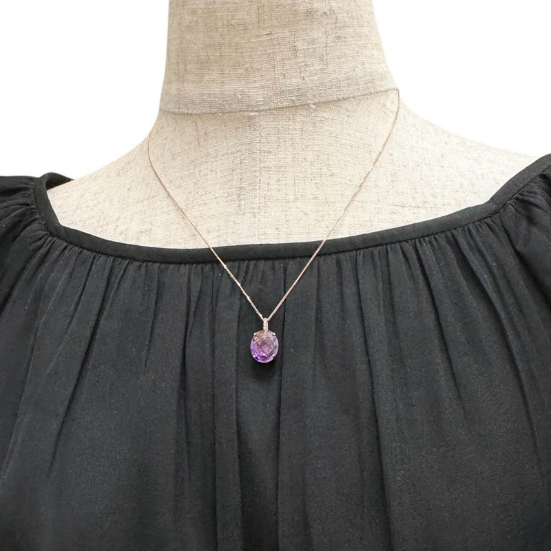 アメジスト（内部透明玉入り） 3.55ct ダイヤモンド 0.02ct ネックレス K18PGピンクゴールド 18金 3.7g 45cm レディース 【中古】【真子質店】【NN】 【DTS】