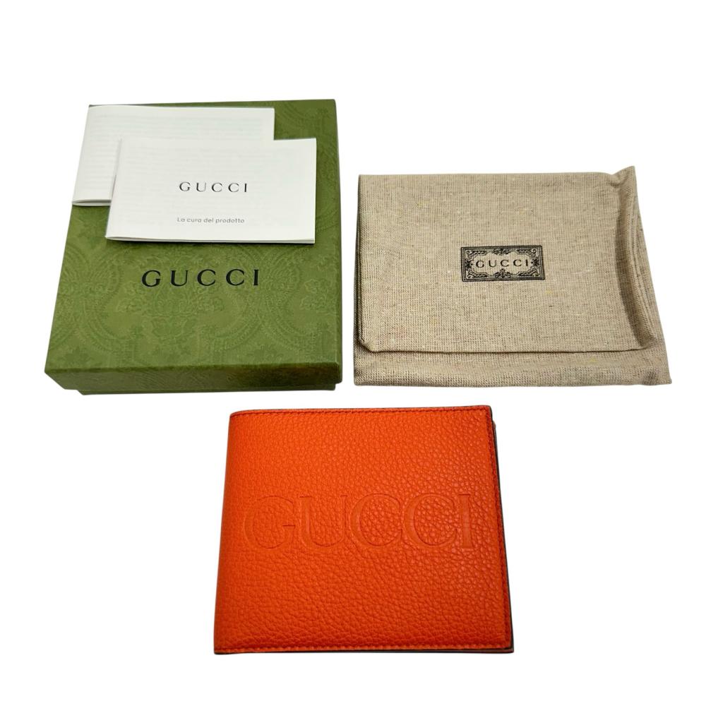 GUCCI/グッチ】 653681 ロゴ 二つ折り財布 レザー オレンジ メンズ