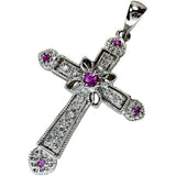 Cross/Crucifix Pendant Top with Pink Sapphire and Diamond (0.06ct) in 18K White Gold (2.7g) for Women
 [Used] [Makoto Pawn Shop] [NN]




 [MaSY] 