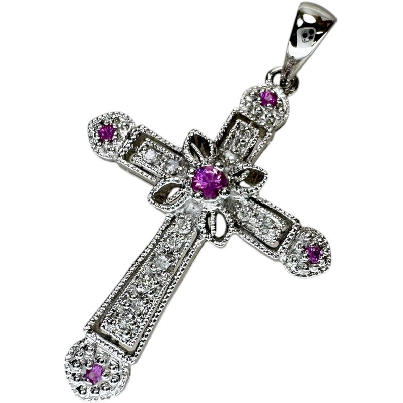 クロス/十字架 ピンクサファイア ダイヤモンド 0.06ct ペンダント 