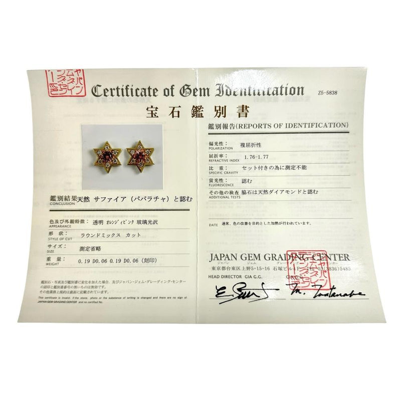 パパラチャサファイア 0.19×2 ct ダイヤモンド 計0.06×2ct ピアス K18ゴールド 18金 2.0g レディース
【中古】【真子質店】【NN】




【DKMa】