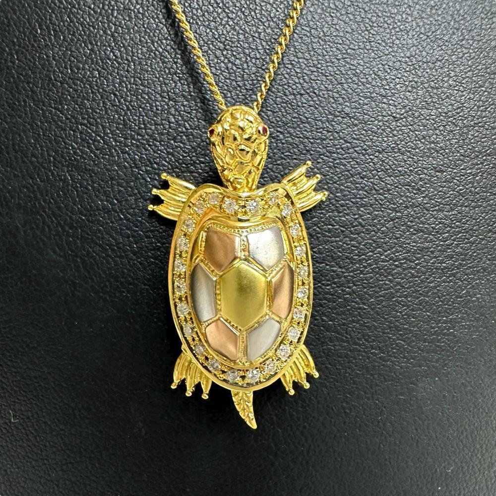 亀モチーフ ダイヤモンド 計0.24ct ルビー ペンダントトップ K18