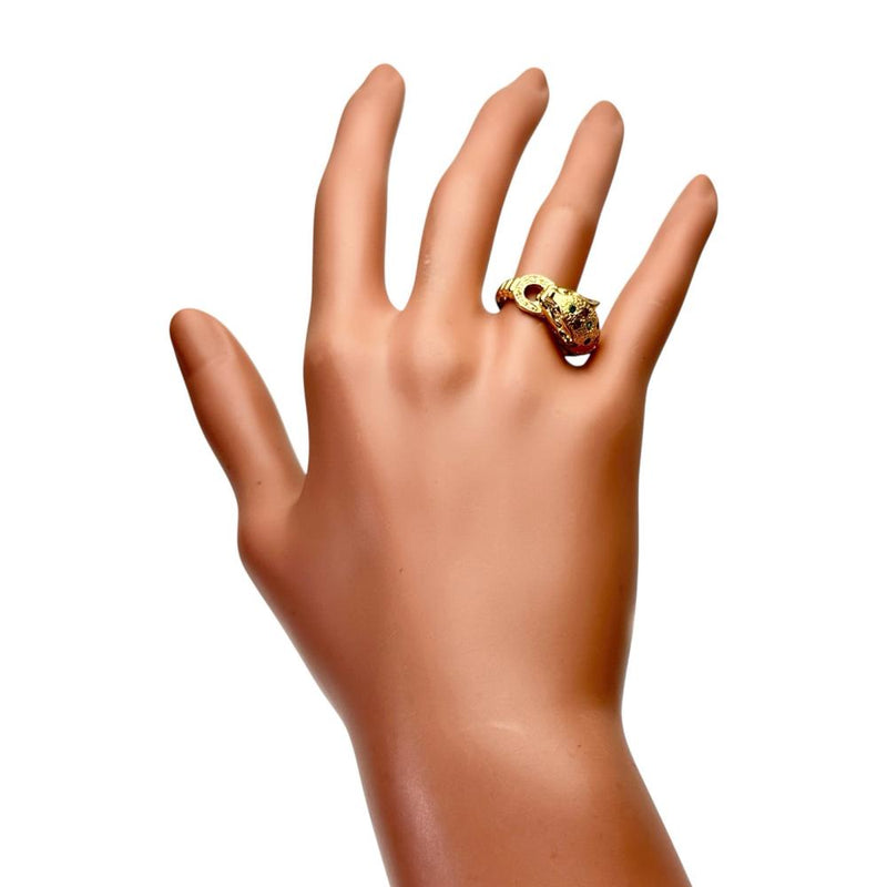 Leathers &Treasures エメラルドアイパンサーリング 13.5号 パンサーデザイン エメラルド 0.05ct ルビー 0.15ct サファイア