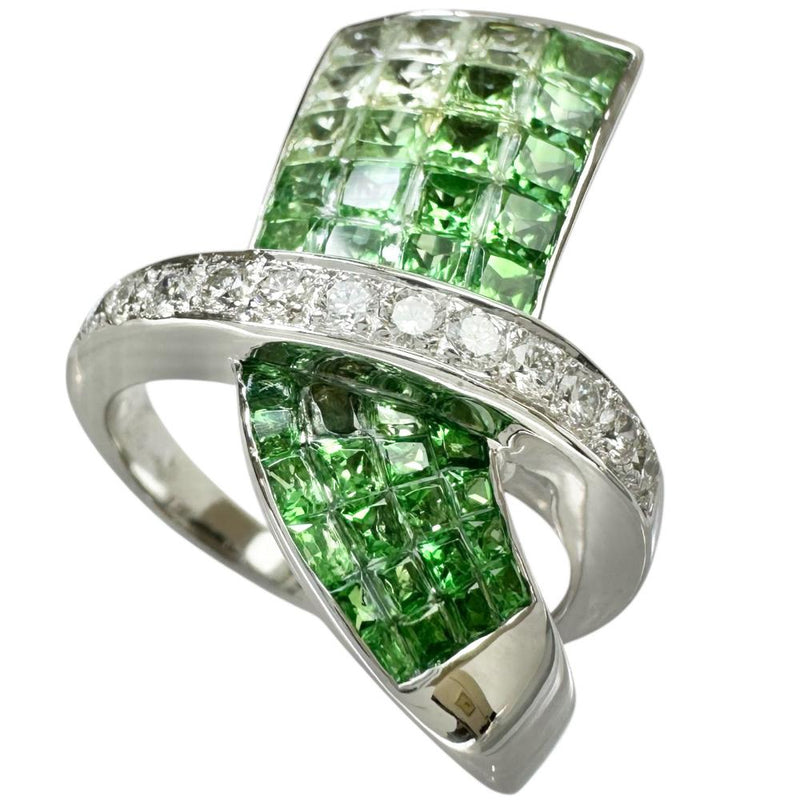 14号 グリーンガーネット 3.20ct ダイヤモンド 0.40ct リング・指輪 
