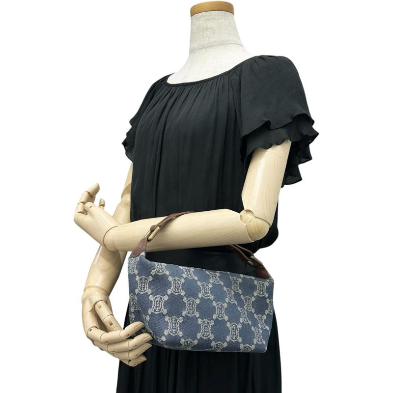 CELINE セリーヌ トリオンフ柄 デニム ハンドバッグ 本物 CELINE セリーヌ トリオンフ 花柄 デニム キャンバス