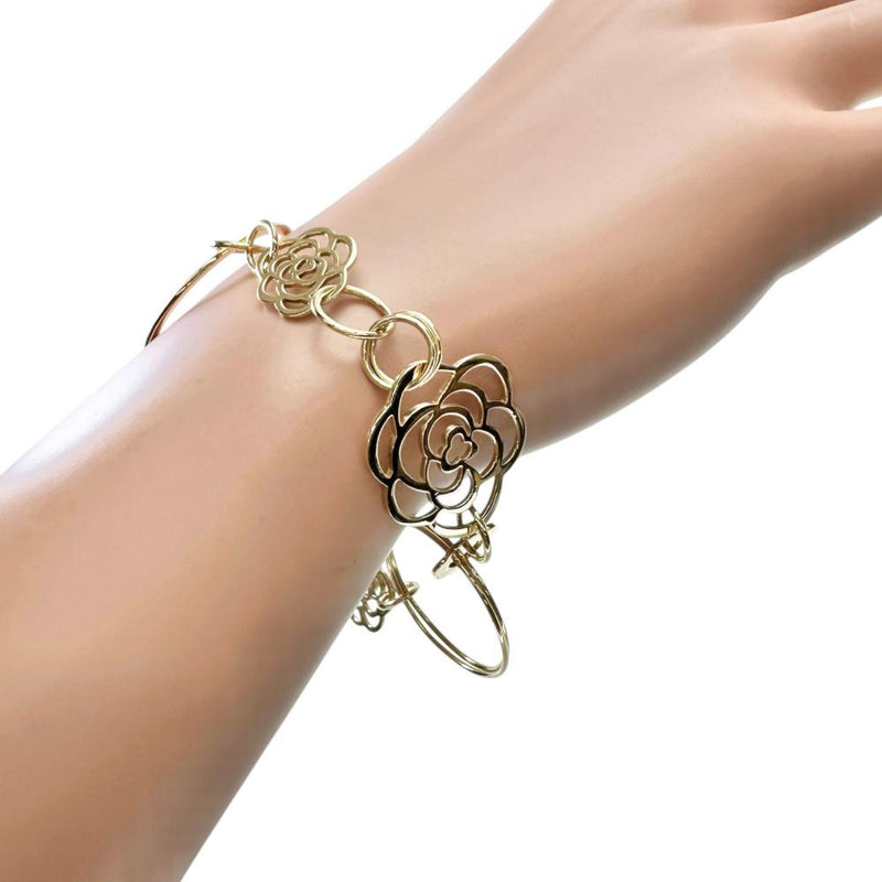 CHANEL金色 透かし彫り チェーンリンク ブレスレット留め金がつぶれてる CHANEL/シャネル】 ブレスレット カメリアコレクション K18ゴールド 18