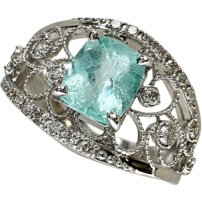 11号 パライバトルマリン 0.92ct ダイヤモンド 計0.24ct リング・指輪 