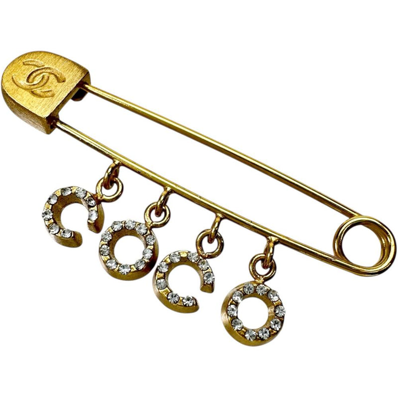 CHANEL/シャネル】 安全ピン型 ラインストーン ブローチ COCOロゴ GP