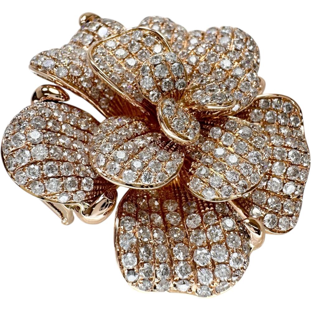 花モチーフ ダイヤモンド 9.70ct ブローチ K18ゴールド 18金 35.2g