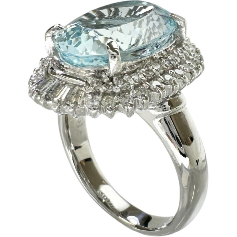 9.5号 アクアマリン 5.28ct ダイヤモンド 0.61ct リング・指輪 Pt900 