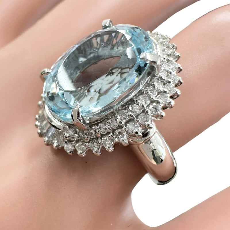 9.5号 アクアマリン 5.28ct ダイヤモンド 0.61ct リング・指輪 Pt900 