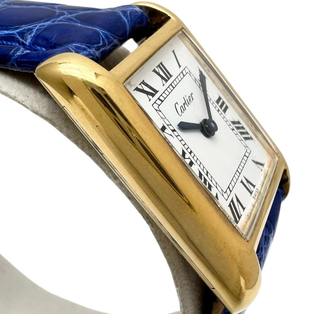 【本物保証】 箱付 カルティエ CARTIER マストタンクSM 白文字盤 GP/レザー 2023/11 OH済 28mm×20mm 手巻 レディース 腕時計 アンティーク MUST DE CARTIER カルティエ マストタンクSM 白文字盤 GP/レザー 2023