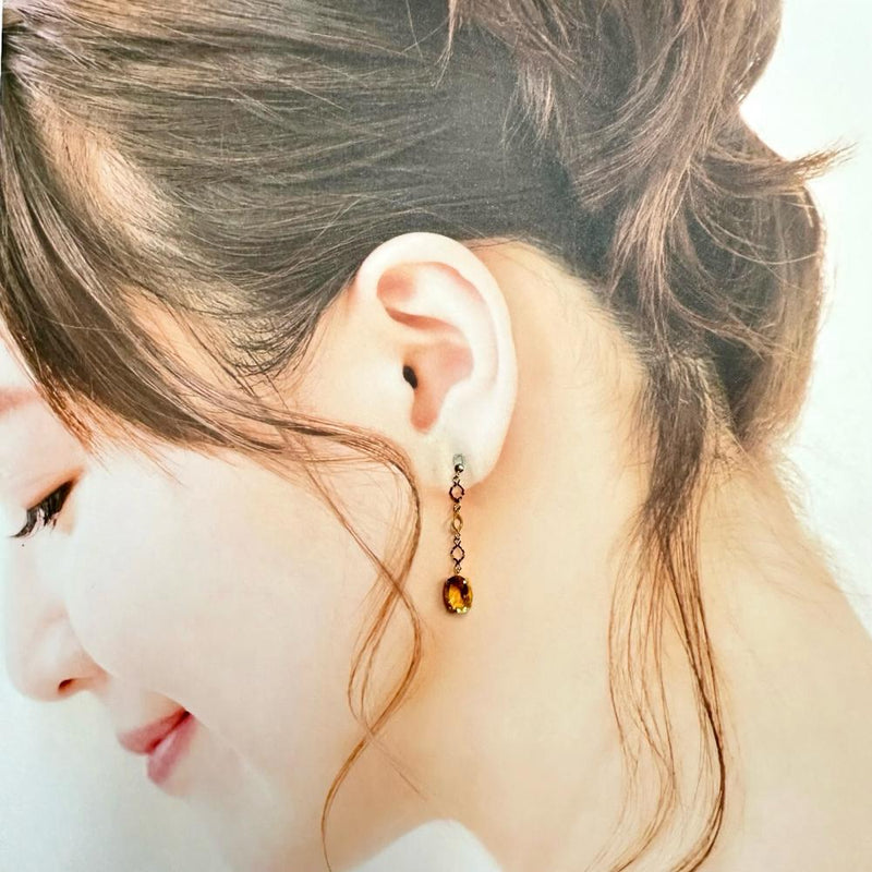 シトリン ピアス K18ゴールド 18金 1.0g レディース 【中古】【真子 