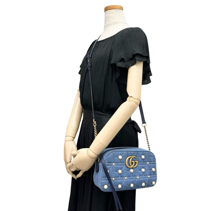 S*引様 【限定公開】GUCCI GGマーモント デニムショルダーバッグ パール S*引様 【限定公開】GUCCI GGマーモント デニムショルダーバッグ