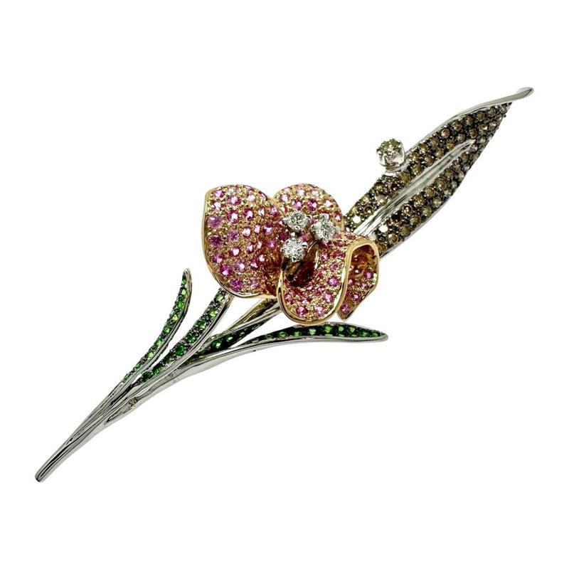 フラワー ブローチ兼用 ブラウンダイヤモンド 計1.22ct ピンク 