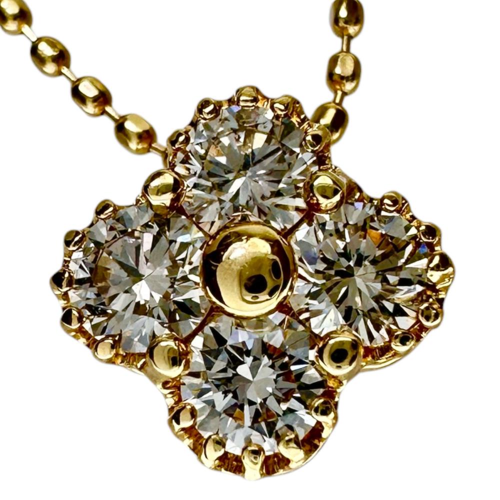 四つ葉フラワーモチーフ ダイヤモンド 0.34ct ネックレス K18ゴールド 