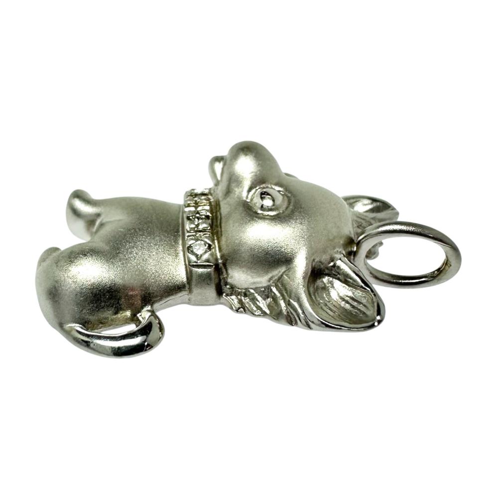 犬モチーフ ダイヤモンド 計0.02ct ペンダントトップ K18WGホワイト