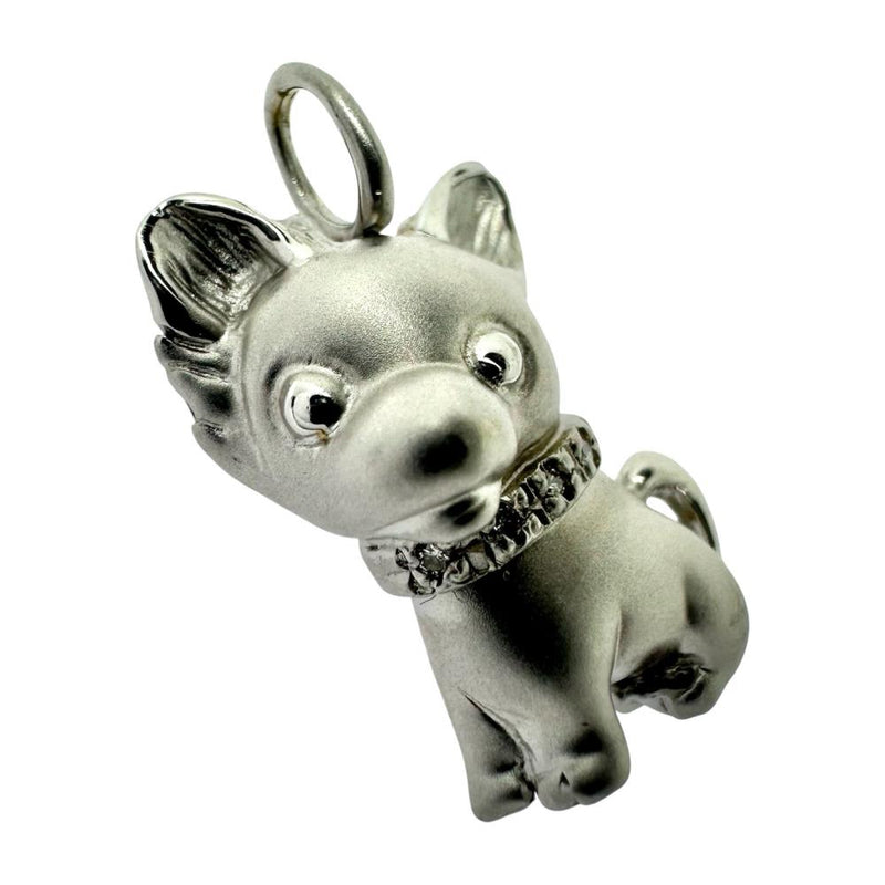 犬モチーフ ダイヤモンド 計0.02ct ペンダントトップ K18WGホワイト