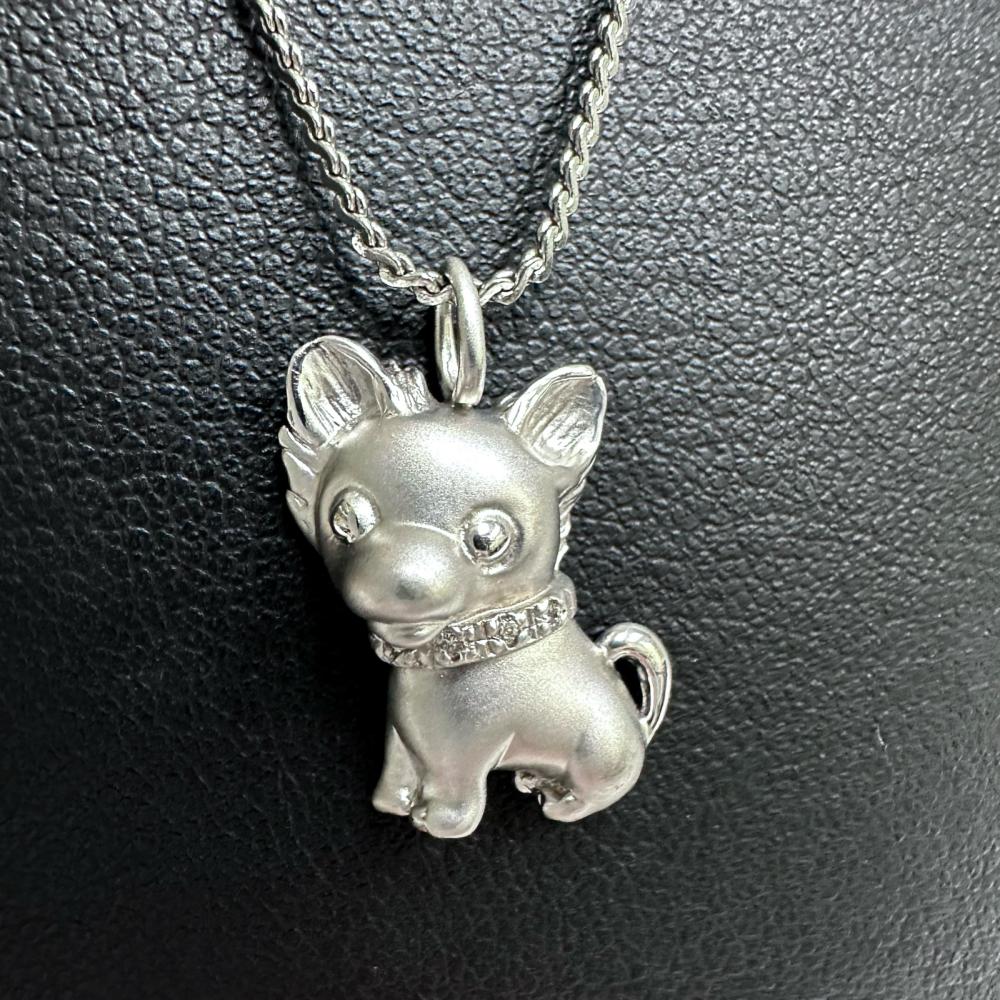 犬モチーフ ダイヤモンド 計0.02ct ペンダントトップ K18WGホワイト