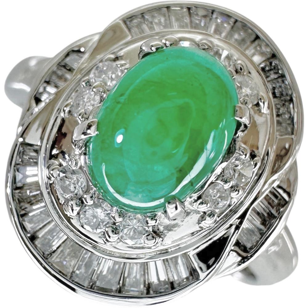 11.5号 カボションエメラルド 1.15ct ダイヤモンド 0.43ct リング