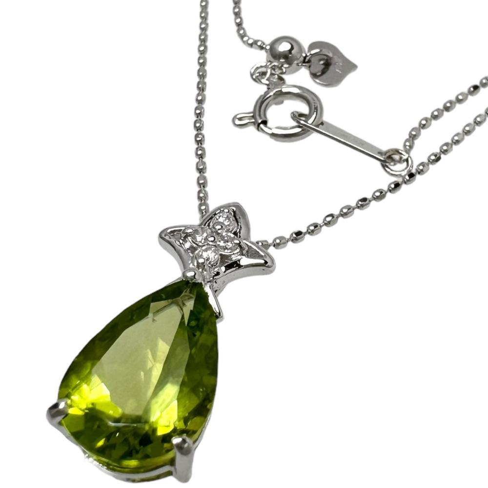 ペリドット 2.63ct ダイヤモンド 計0.05ct ネックレス K18WGホワイト 