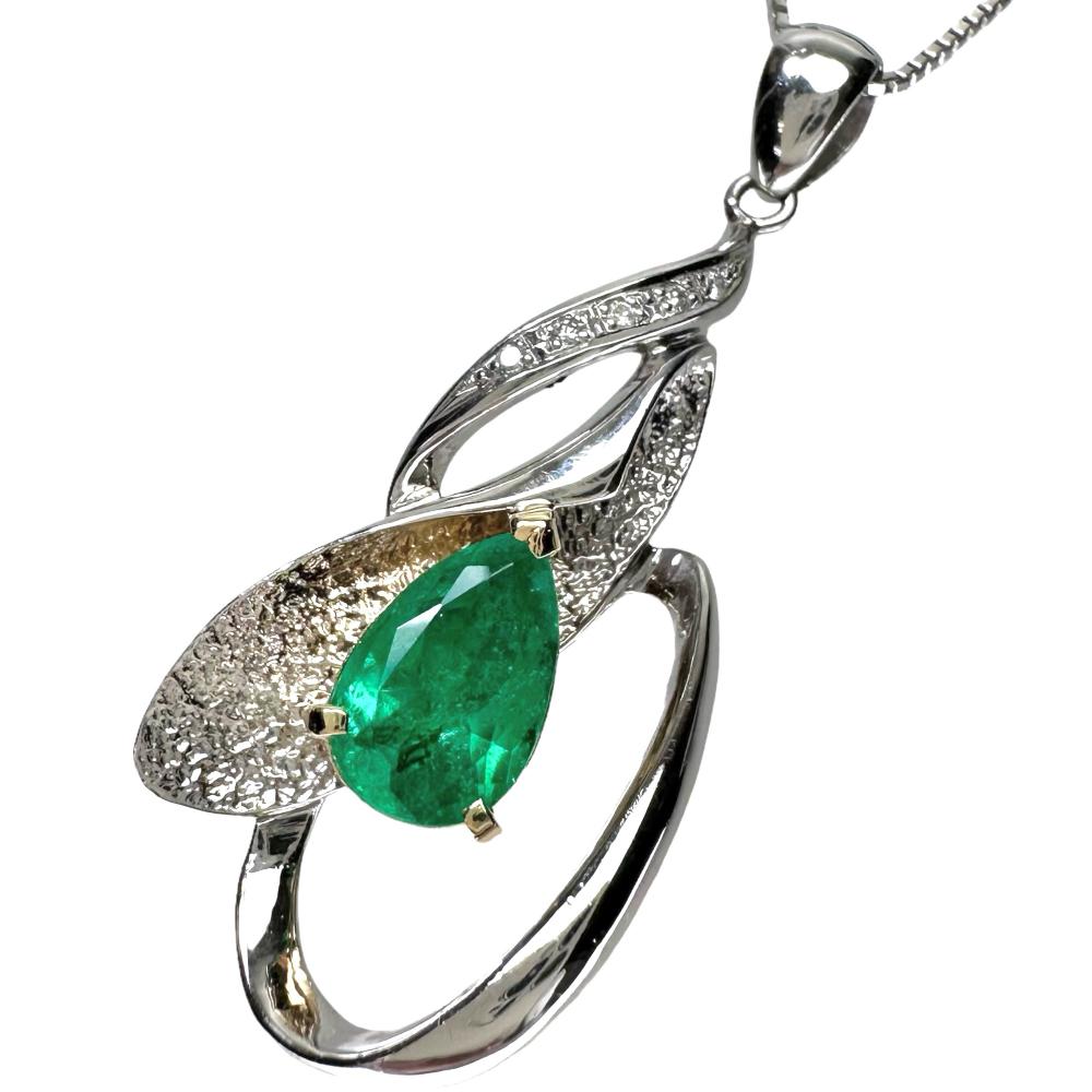 エメラルド 1.28ct ダイヤモンド 計0.16ct ペンダントトップ/Pt刻印有