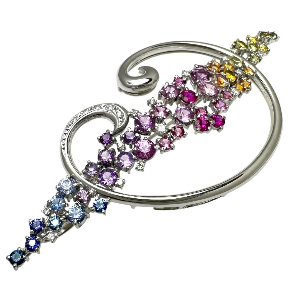ブローチ兼用 マルチサファイア 計9.48ct ダイヤモンド 0.38ct 