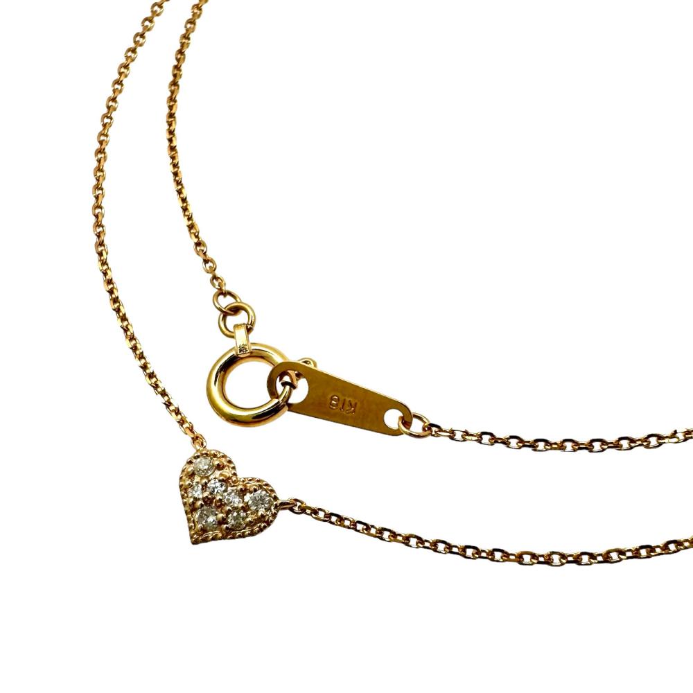 agete/アガット】 ハート ダイヤモンド 計0.04ct ネックレス K18PG 