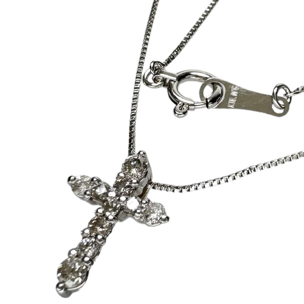 十字架/クロスモチーフ ダイヤモンド 計0.20ct ネックレス K18WGホワイトゴールド 18金 1.5g 42cm レディース