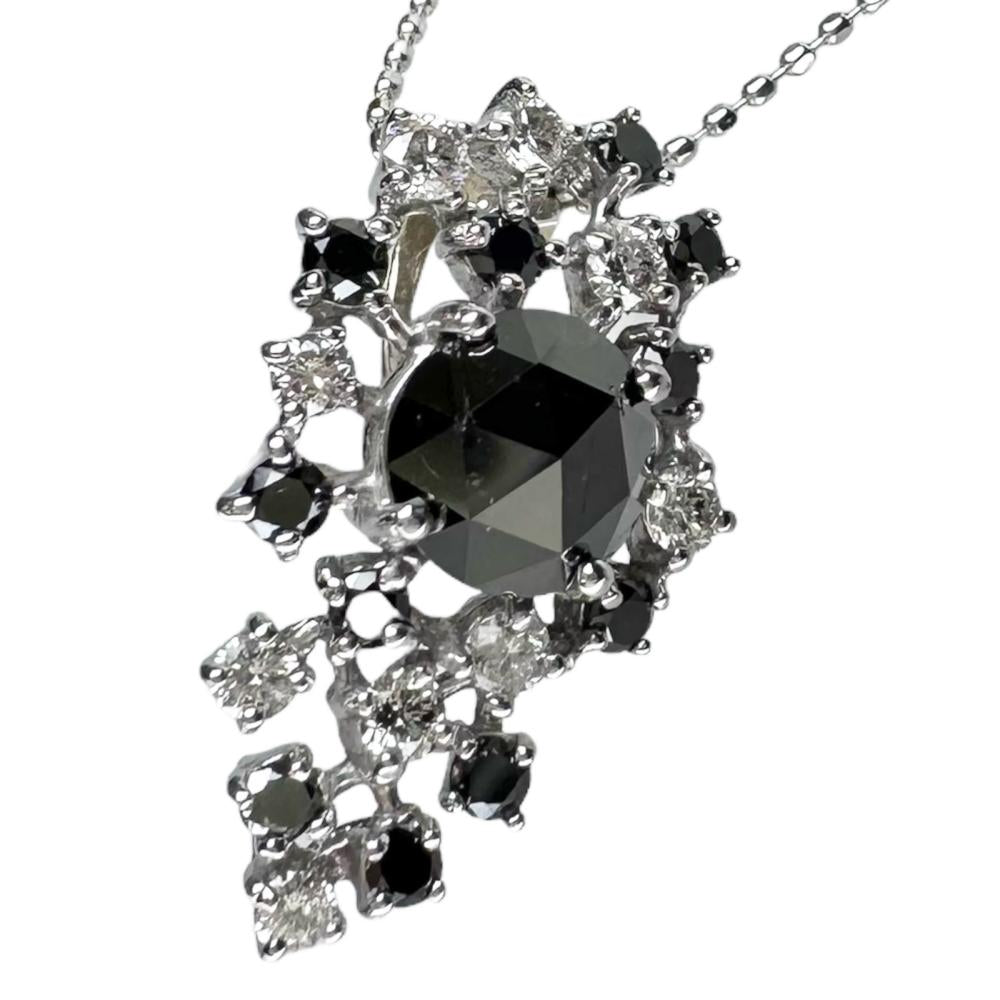 ブラックダイヤモンド 1.23ct ダイヤモンド 0.60ct ネックレス K18WGホワイトゴールド 18金 4.2g 45cm レディース