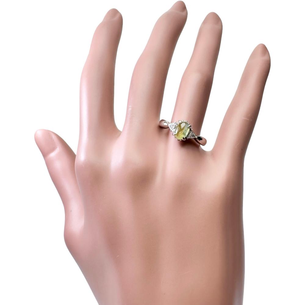 本日まで出品！上質！キャッツアイ　pt900のリング　バレリーナのダイヤ加工 14.5号 キャッツアイ 1.01ct ダイヤモンド 計0.12ct リング・指輪
